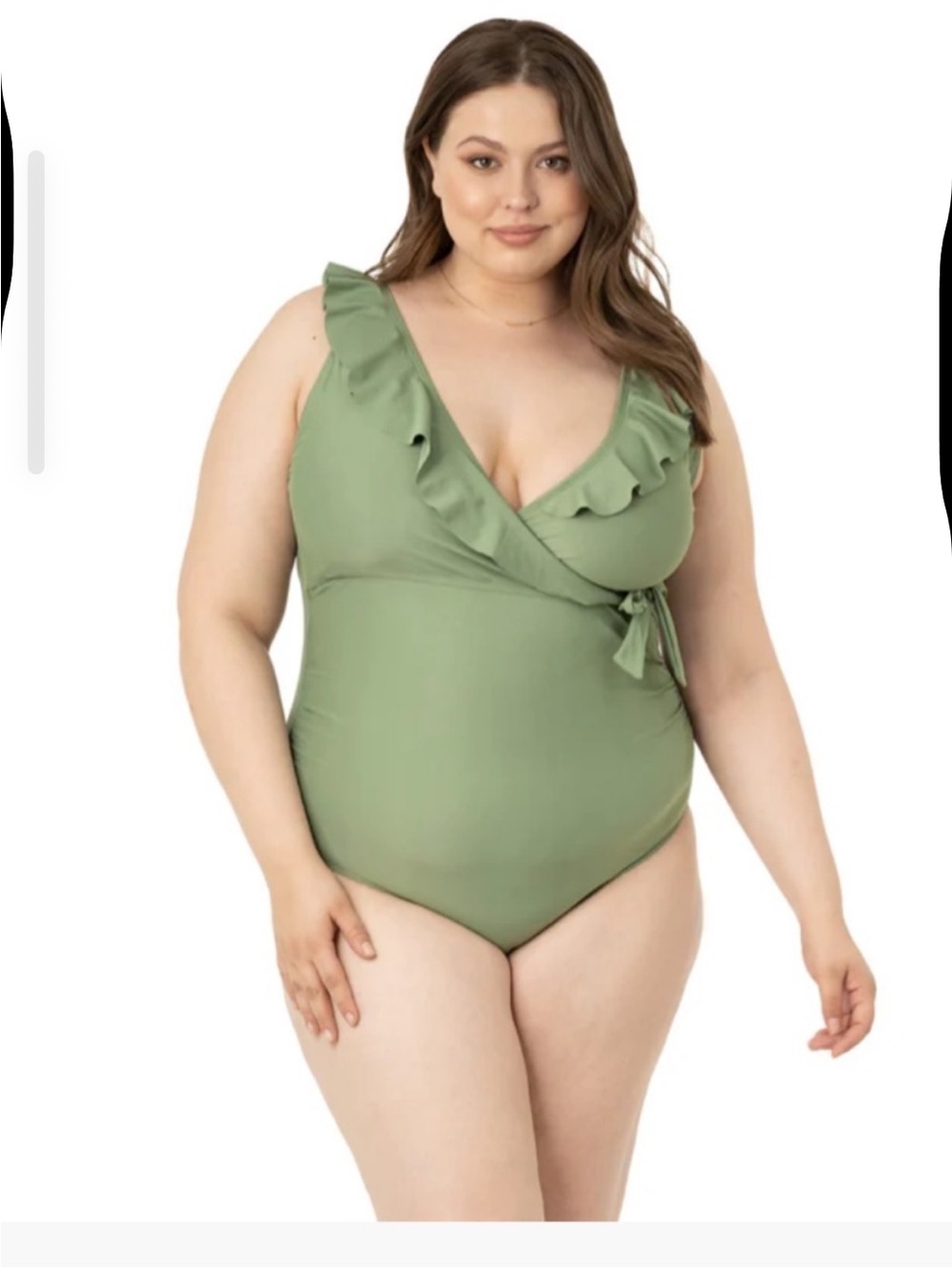 Kindred Bravely Aloe Green Ruffle Wrap Maternity & Nursing One-Piece Swimsuit